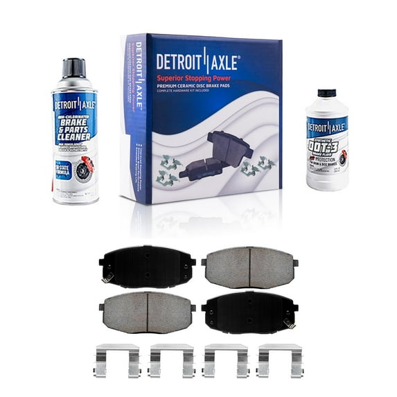 Detroit Axle - Front Ceramic Pads w/ Hardware + Brake Cleaner Fluid Replacement for Hyundai Elantra Kia Forte Koup Soul - 4pc Set Fits select: 2010-2013 KIA FORTE EX, 2012 HYUNDAI ELANTRA GLS