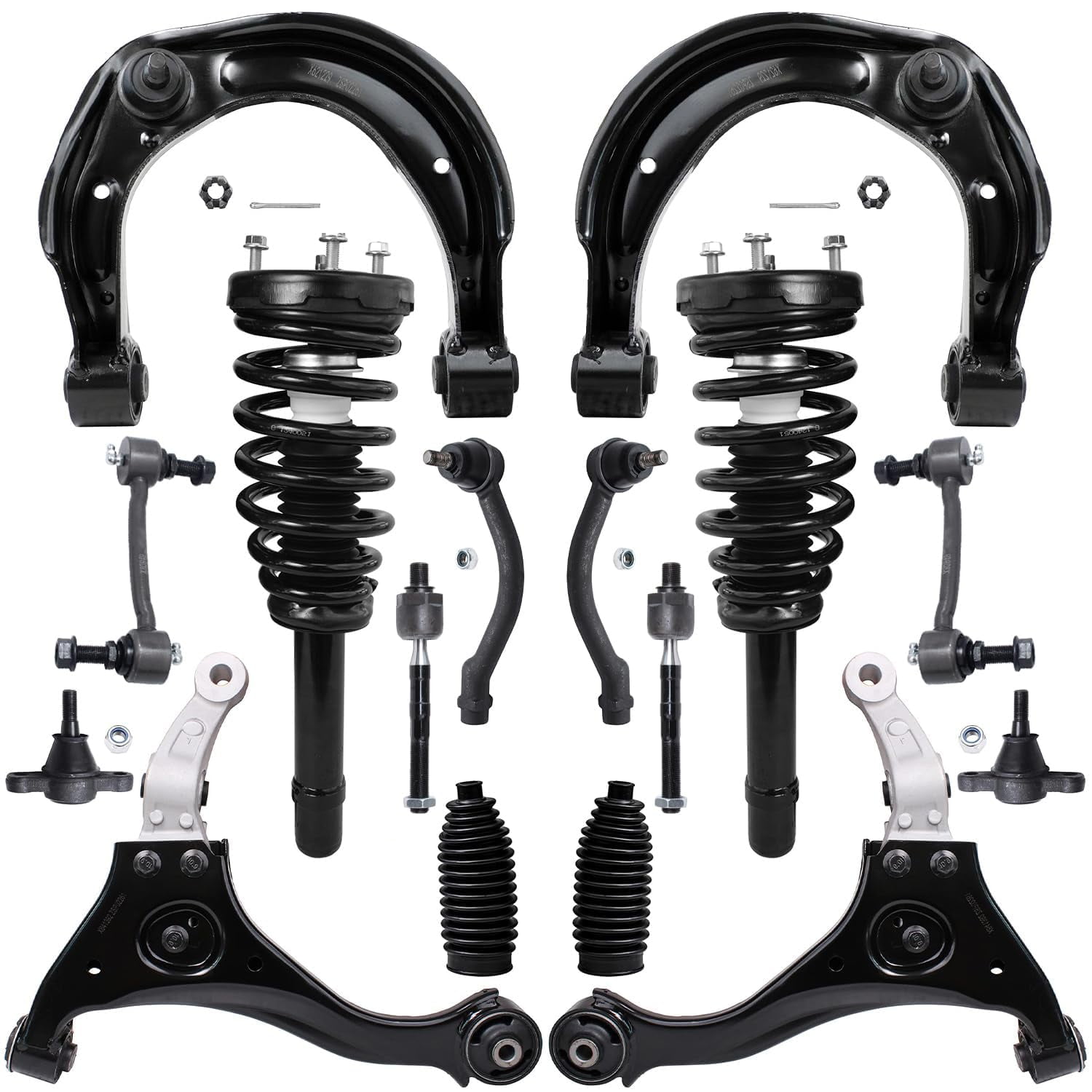 Detroit Axle - Front Complete Strut Assembly + Lower And Upper Control Arm Ball Joint + Sway Bar Link + Tie Rod End W/ Boots Front Suspension Kit Replacement For 2009 2010 Hyundai Sonata - 16pc Set