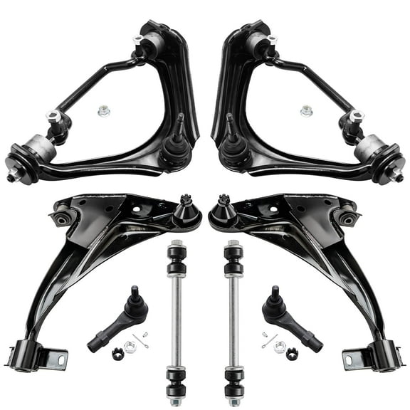 Detroit Axle - Front Control Arms for 2002-2003 Ford Explorer Mercury Mountaineer, 4 Upper Lower Control Arms 2 Outer Tie Rods 2 Sway Bar Links Replacement - [4-Door Models]