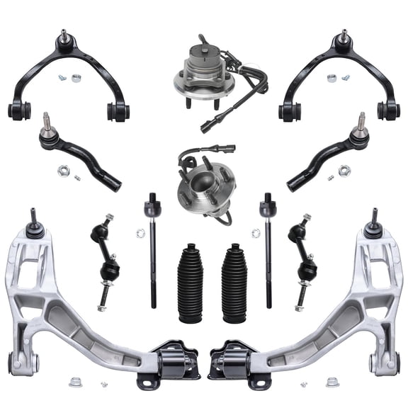 Detroit Axle - Front Control Arms Wheel Bearing & Hubs Sway Bar Links Tie Rods Boots Replacement for Town Car Crown Victoria - 14pc Set