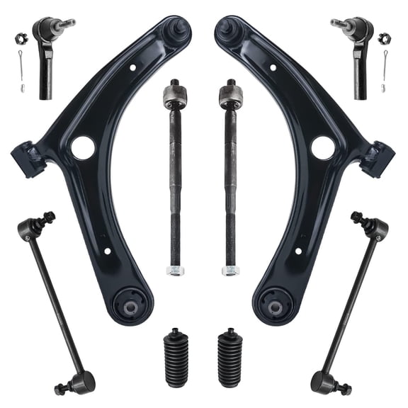 Detroit Axle - Front Control Arms w/ Ball Joints Tie Rods Sway Bar Links Replacement for 2007-2017 Dodge Caliber Jeep Compass Patriot - 10pc Set