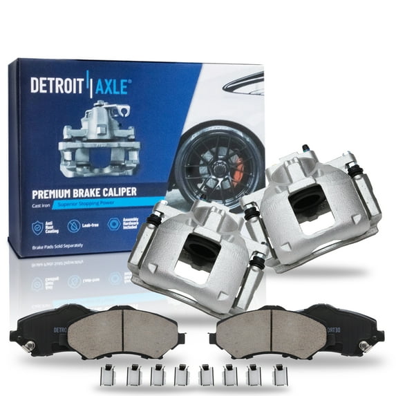 Detroit Axle - Front Brake Kit for 2009-2012 Dodge Journey Disc Brake Calipers w/Brackets Ceramic Brakes Pads with Hardware 2010 2011 Replacement