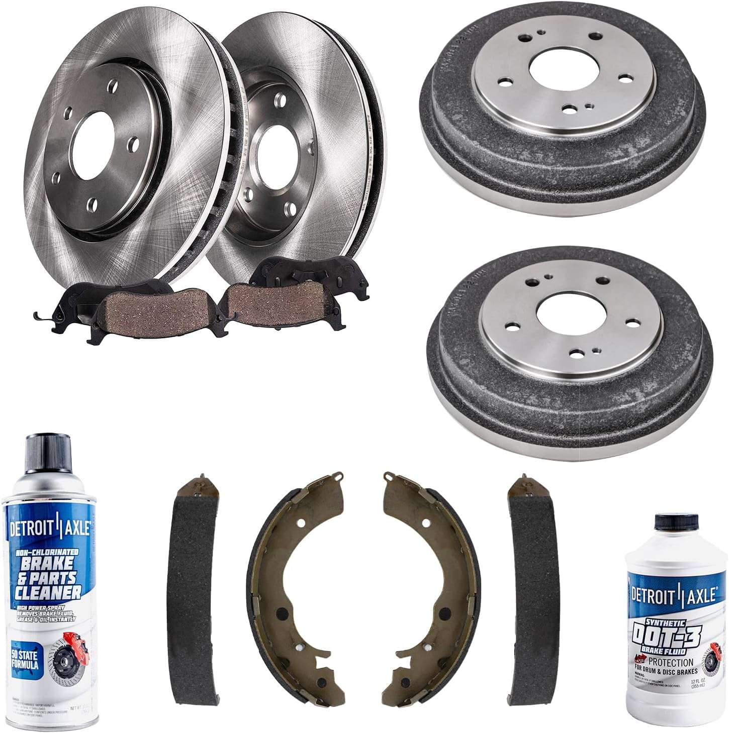 Detroit Axle - Front Disc Brake Rotors Ceramic Pads + Rear Drums and ...