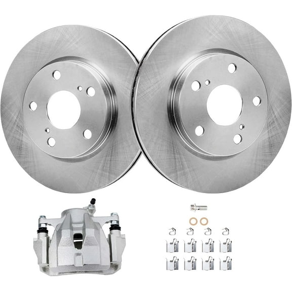 Detroit Axle - Front Disc Brake Rotors + Left Brake Caliper Replacement for Toyota Matrix Corolla Scion xD Pontiac Vibe - 3pc Set Fits select: 2011-2013 TOYOTA COROLLA BASE/S/LE