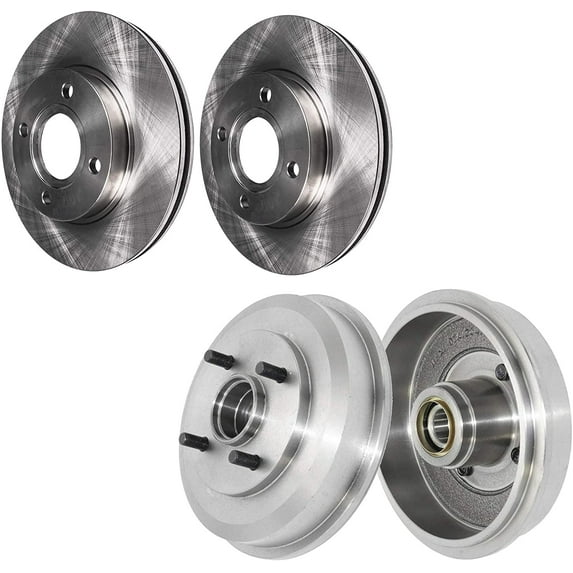 Detroit Axle - Front Disc Brake Rotors + Rear Brake Drum with Bearing Replacement for 2005 2006 2007 Ford Focus - 4pc Set