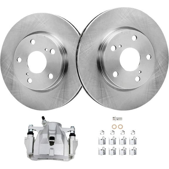 Detroit Axle - Front Disc Brake Rotors + Right Brake Caliper Replacement for Toyota Matrix Corolla Scion xD Pontiac Vibe - 3pc Set Fits select: 2011-2013 TOYOTA COROLLA BASE/S/LE