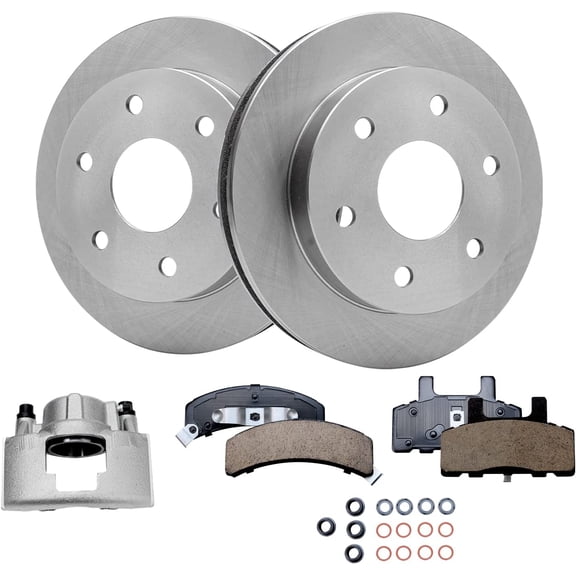 Detroit Axle - Front Disc Rotors Brake Pads + Right Brake Caliper Replacement for Chevrolet GMC K1500 K2500 Pickup Tahoe - 5pc Set