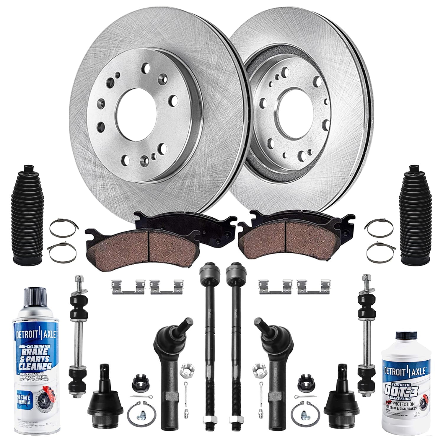 Detroit Axle   Front Disc Rotors Brake Pads Tie Rods Suspension Kit  Replacement for Chevy Tahoe GMC Sierra  Fits select:  ,  CHEVROLET
