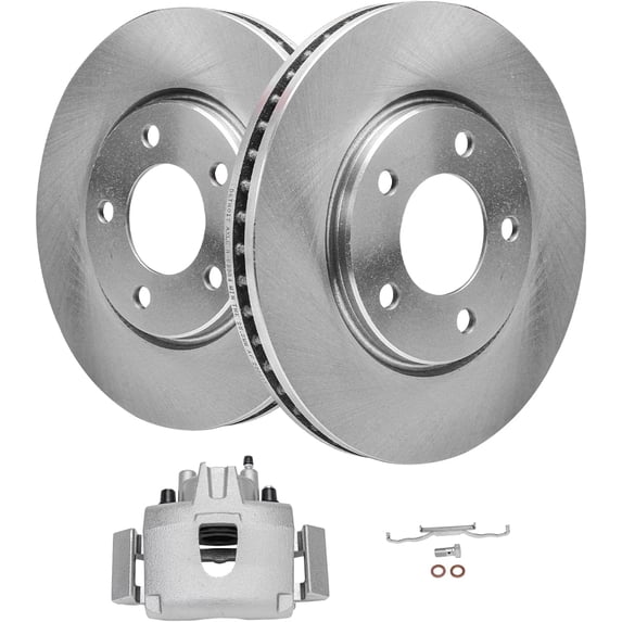 Detroit Axle - Front Disc Rotors Driver Side Brake Caliper for 2001-2007 Dodge Grand Caravan Chrysler Town & Country - 3pc Set