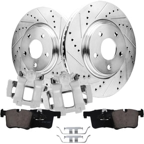 Detroit Axle - Front Drilled Brake Rotors + Brake Calipers w/Bracket + Brake Pads Kit Replacement for BMW 328i 330i xDrive 428i - 6pc Set