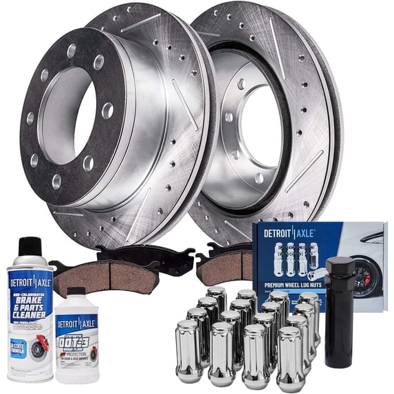 Detroit Axle - Front Brake Kit for Chevy GMC Silverado Sierra 1500 2500 3500 HD Express Savana 2500 3500 Suburban Avalanche Yukon XL 2500 Cadillac DeVille Hummer H2, Brake Rotors Pads Lug Nuts