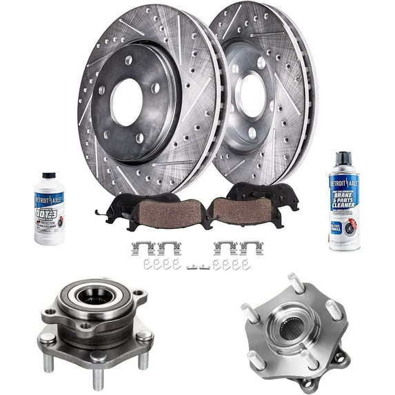 Detroit Axle - Front Drilled Rotors Brake Pads Wheel Bearing & Hubs for 14-20 Nissan Rogue 17-22 Rogue Sport: 11.65 inch Front Rotor