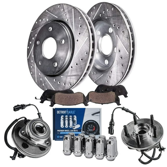 Detroit Axle - Front Drilled Rotors Brake Pads Wheel Hubs Lug Nuts Replacement for Ford Explorer Mercury Mountaineer Fits select: 2006-2010 FORD EXPLORER XLT, 2007-2010 FORD EXPLORER SPORT TRAC XLT