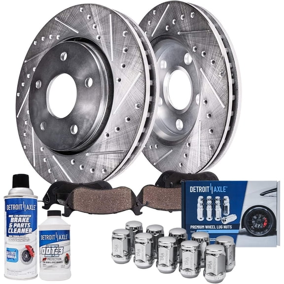 Detroit Axle - Front Brake Kit for Subaru Legacy Outback Forester Impreza, Drilled & Slotted Disc Brake Rotors Ceramic Brake Pads Wheel Lug Nuts Replacement: 11.54" inch Rotor