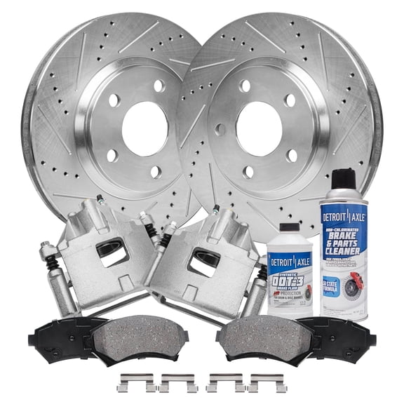 Detroit Axle - Front Brake Kit for Buick LeSabre Park Avenue Riviera Cadillac DeVille Seville Eldorado, Drilled & Slotted Brake Rotors Ceramic Brake Pads Brake Calipers Replacement