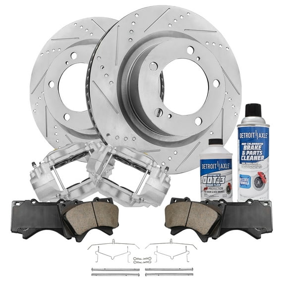 Detroit Axle - Front Drilled Slotted Brakes and Rotors Brake Pads Brake Calipers Replacement for Toyota Tundra Fits select: 2007 ,2010 TOYOTA TUNDRA CREWMAX SR5