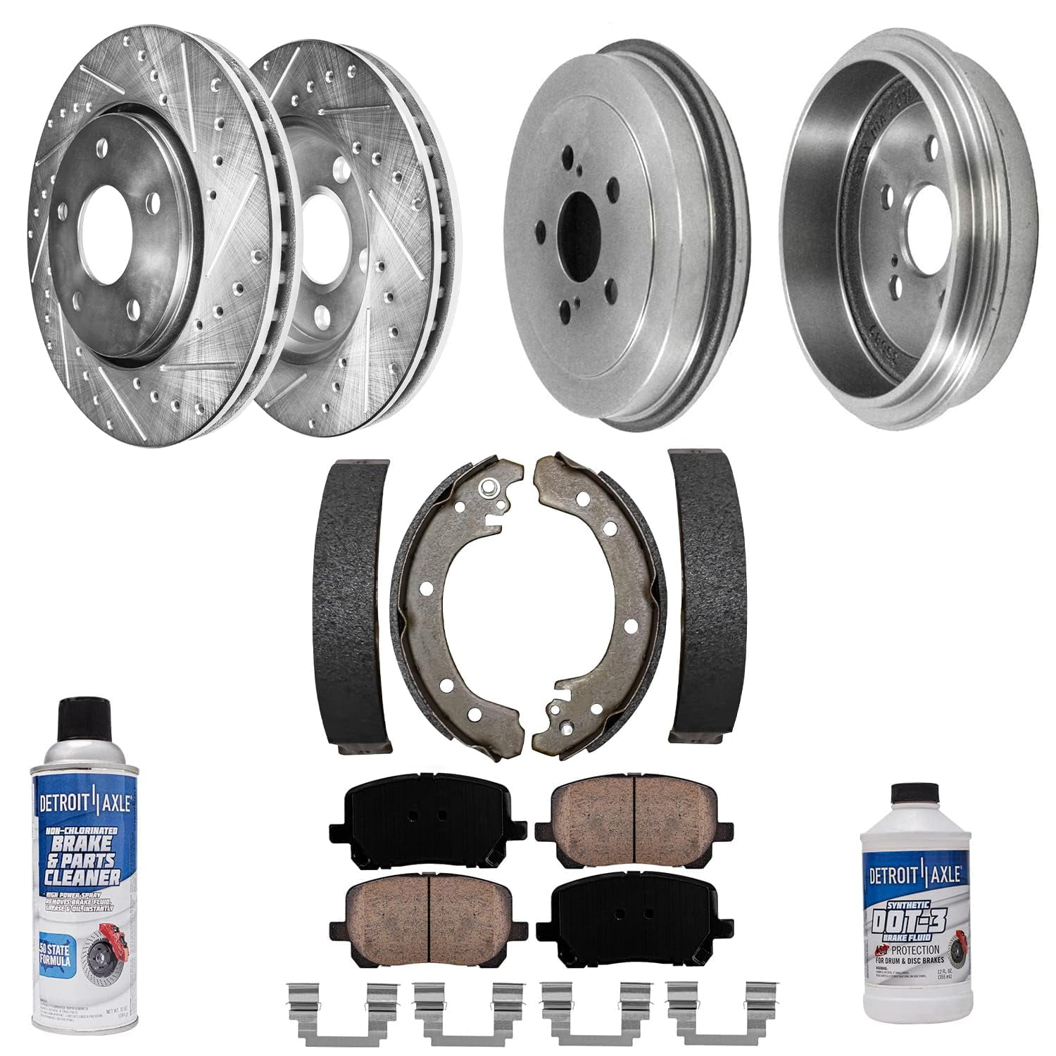 Detroit Axle Front Drilled Slotted Brakes and Rotors Brake Pads Rear