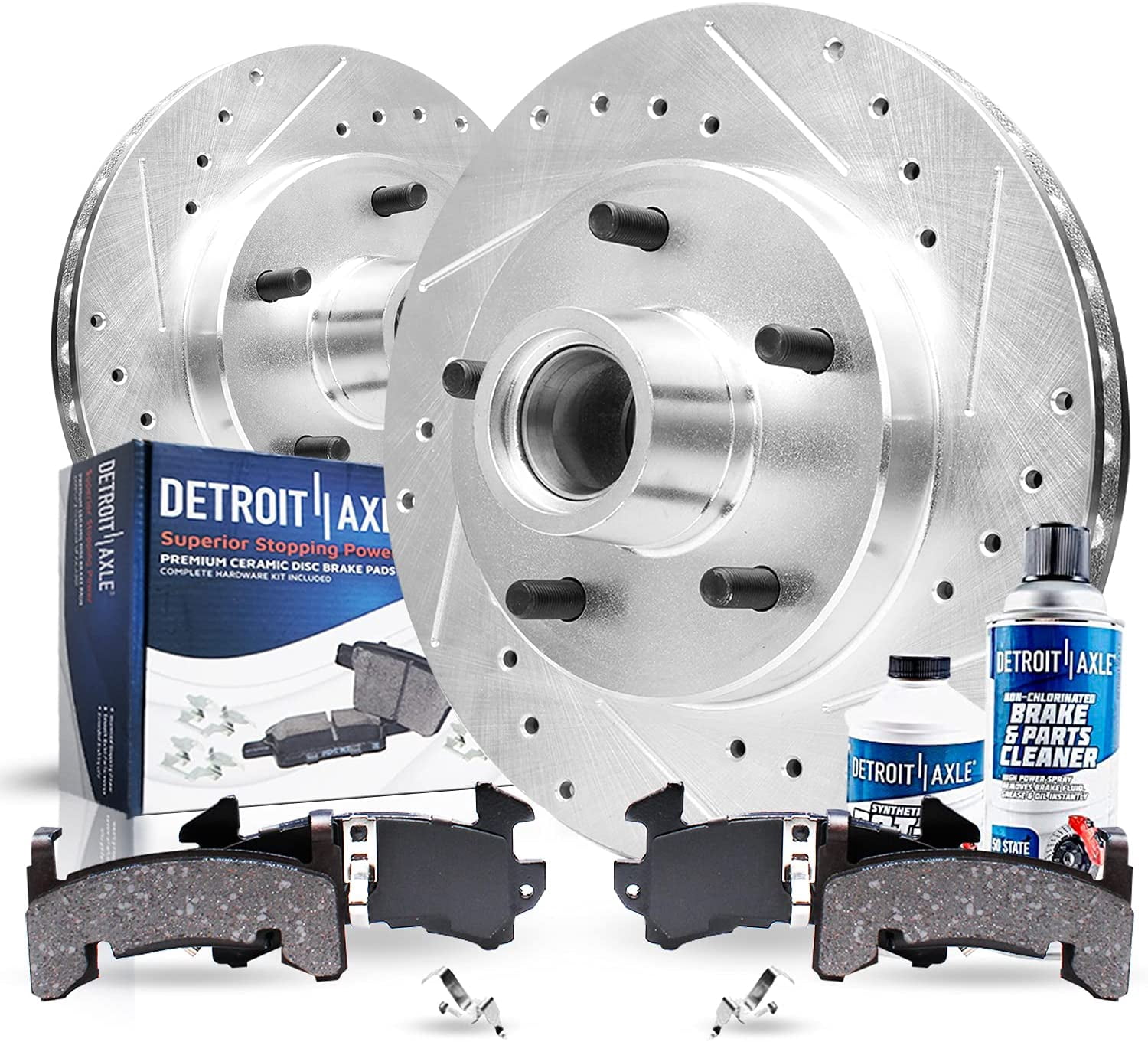 Detroit Axle Front Drilled Slotted Brakes and Rotors Brake Pads