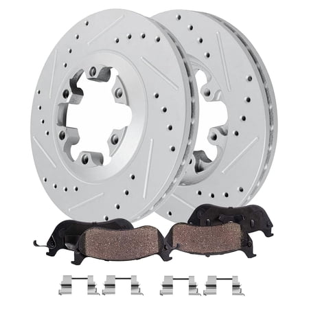 Detroit Axle - Front Drilled Slotted Brakes and Rotors Brake Pads Replacement for Chevy Colorado GMC Canyon Isuzu i-280 i-290 i-350 i-370 - 4pc Set Fits select: 2004-2008 CHEVROLET COLORADO