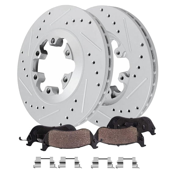 Detroit Axle - Front Drilled Slotted Brakes and Rotors Brake Pads Replacement for Chevy Colorado GMC Canyon Isuzu i-280 i-290 i-350 i-370 - 4pc Set Fits select: 2004-2008 CHEVROLET COLORADO