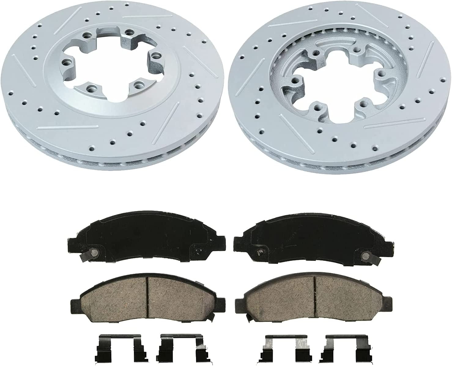 Detroit Axle Front Drilled Slotted Brakes and Rotors Brake Pads