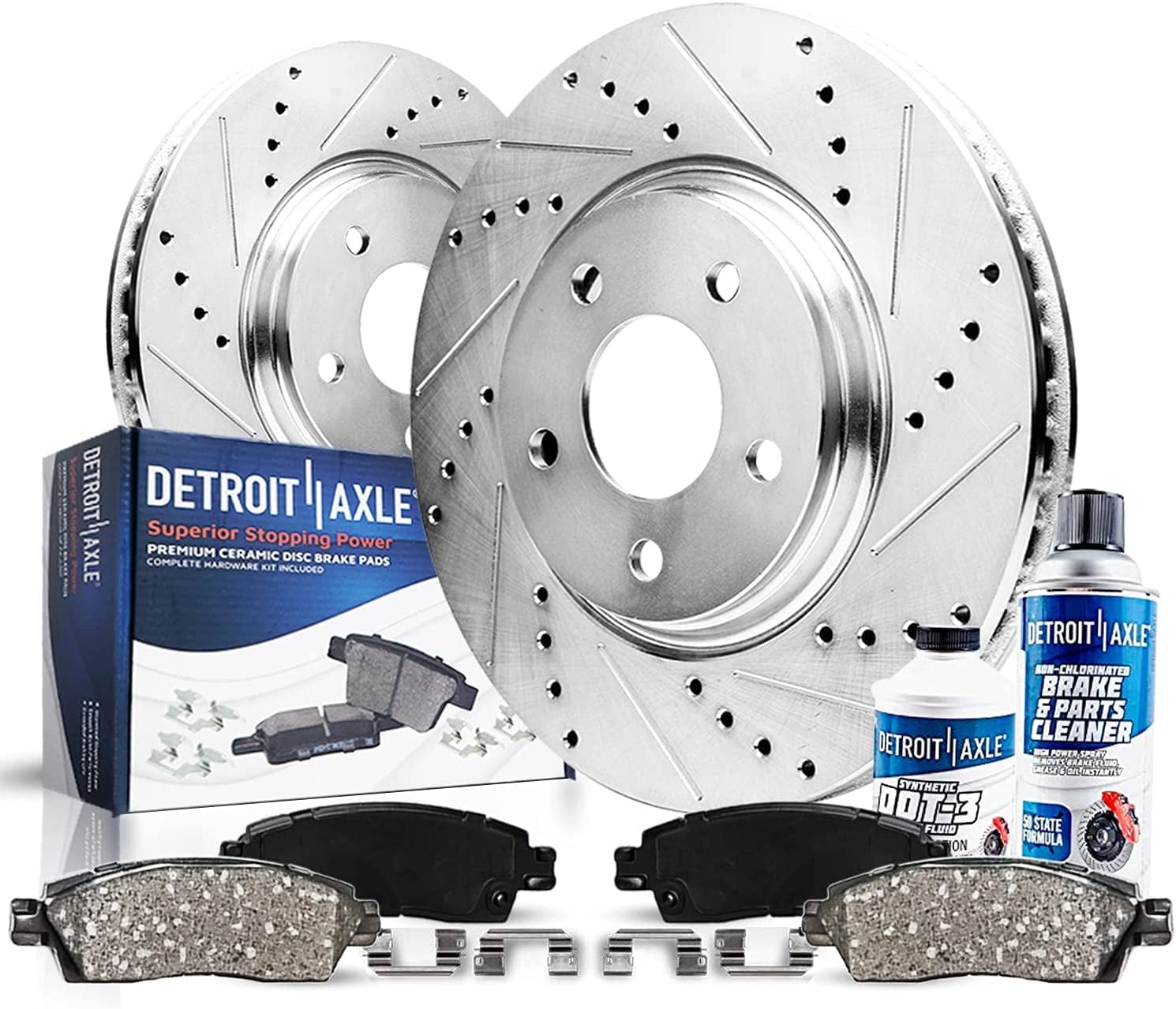 Detroit Axle - Front Drilled Slotted Brakes and Rotors Brake Pads Replacement for Ford Fusion Mazda 6 Fits select: 2006-2012 FORD FUSION SE, 2007-2012 LINCOLN MKZ