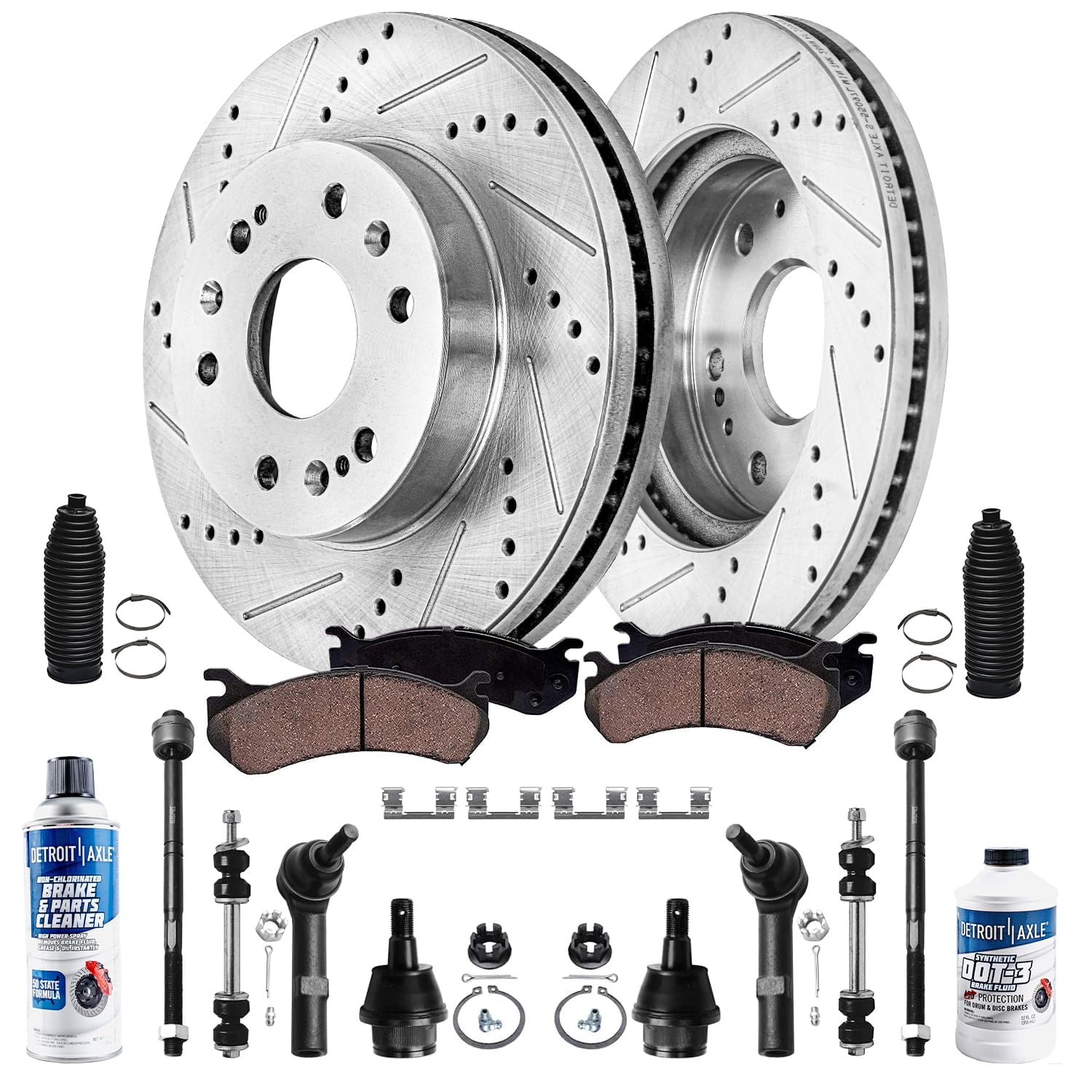 Detroit Axle Front Drilled Slotted Brakes and Rotors Brake Pads