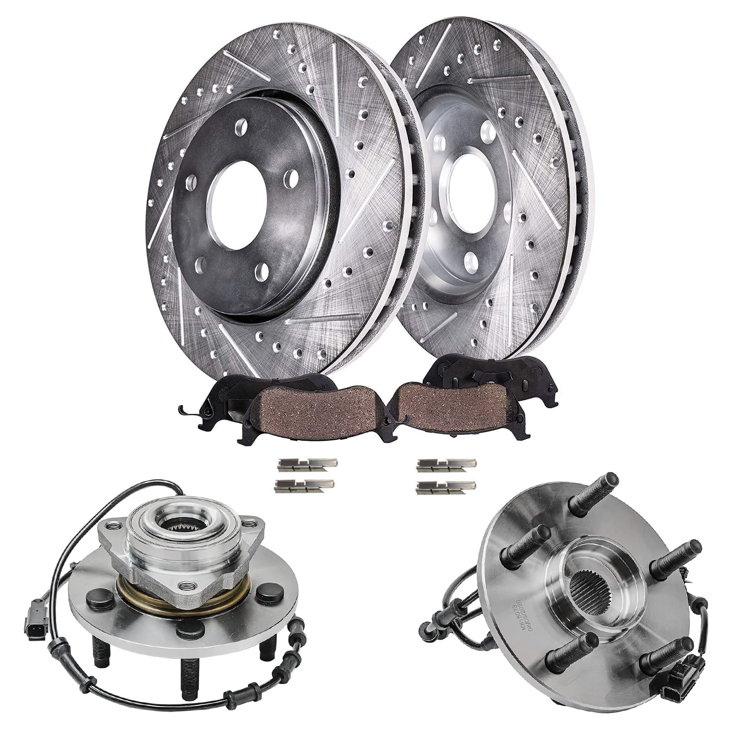 Detroit Axle Front Drilled & Slotted Brakes and Rotors Brake Pads