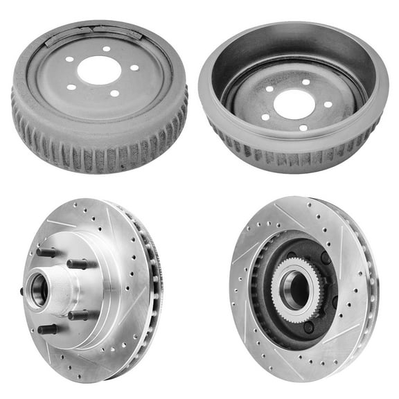 Detroit Axle - Front Drilled Slotted Brakes and Rotors Brake Rear Brake Drums Replacement for GMC Yukon