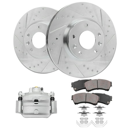 Detroit Axle - Front Drilled & Slotted Rotors Brake Pads Left Caliper Replacement for 2006-2012 Ford Fusion Mazda 6 Lincoln MKZ Zephyr Mercury Milan