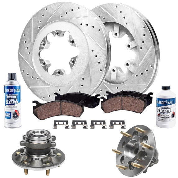 Detroit Axle - RWD Front Brake Kit for 09-12 Chevrolet Colorado GMC Canyon, Drilled & Slotted Brake Rotors Ceramic Brake Pads Wheel Bearing and Hubs