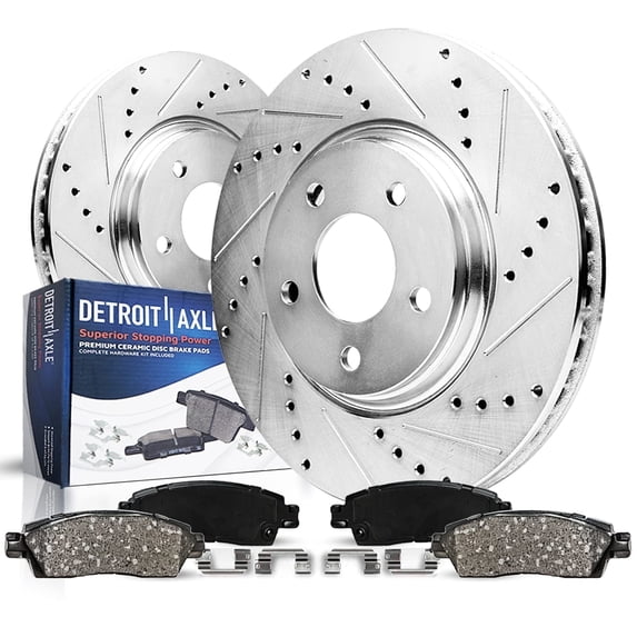 Detroit Axle - Front Brake Kit for 2017-2020 Acura MDX, 2016-2022 Honda Pilot, 2017-2025 Ridgeline, Drilled and Slotted Brake Rotors Ceramic Pads Replacement: 12.60'' inch Rotor