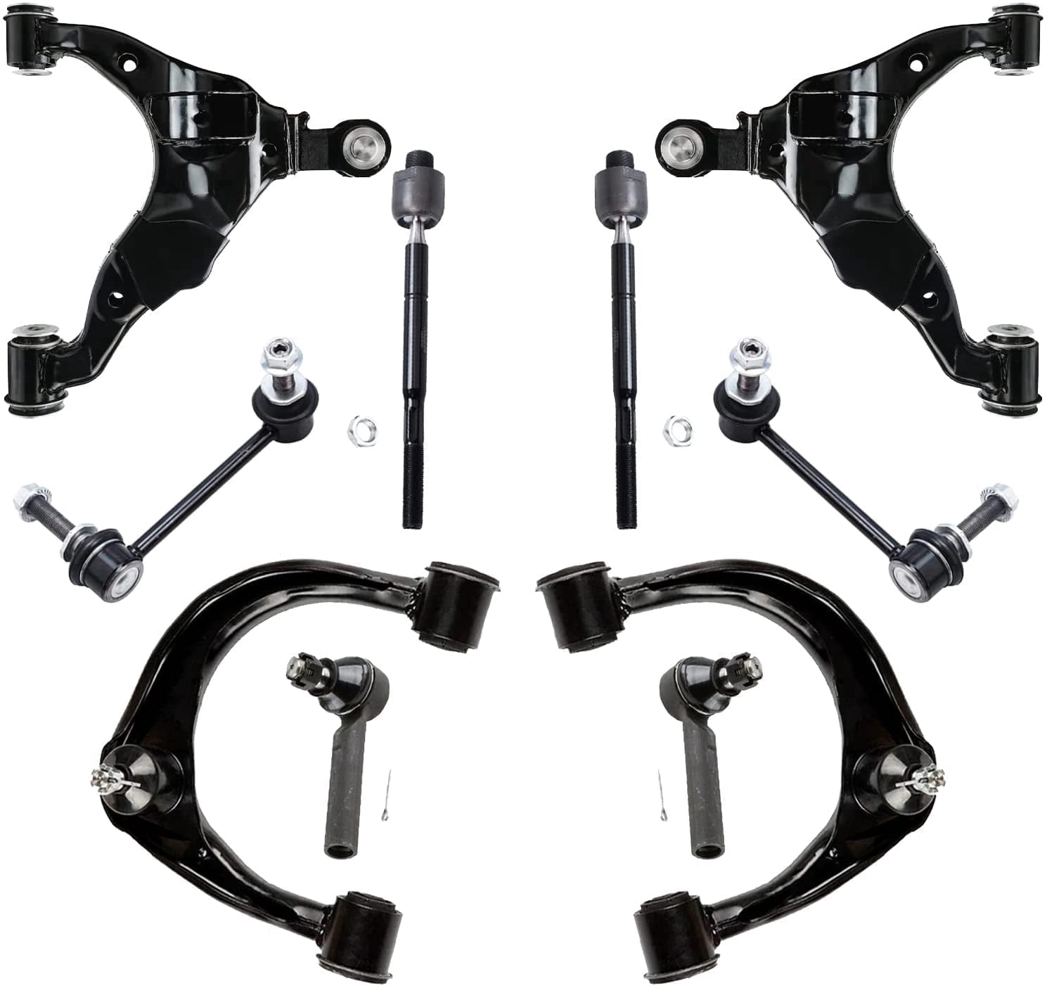 Detroit Axle - 10pc Front End Suspension Kit for 2003-2009 Lexus GX470 Toyota 4Runner, 2007-2009 FJ Cruiser 4 Upper & Lower Control Arms w/Ball Joints 2 Sway Bar End Links 4 Tie Rod Ends Replacement