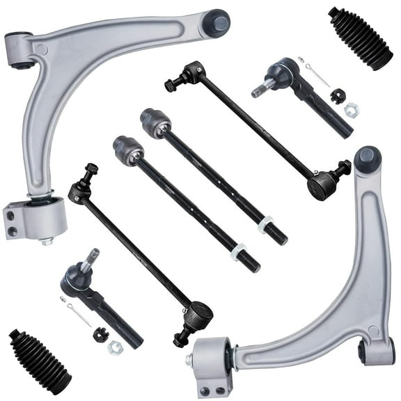 Detroit Axle - Front End 10pc Suspension Kit for 2004-2012 Chevy Malibu, 2005-2010 Pontiac G6, 2007-2009 Saturn Aura 2 Lower Control Arms 4 Outer Inner Tie Rods 2 Sway Bars 2 Boots Replacement