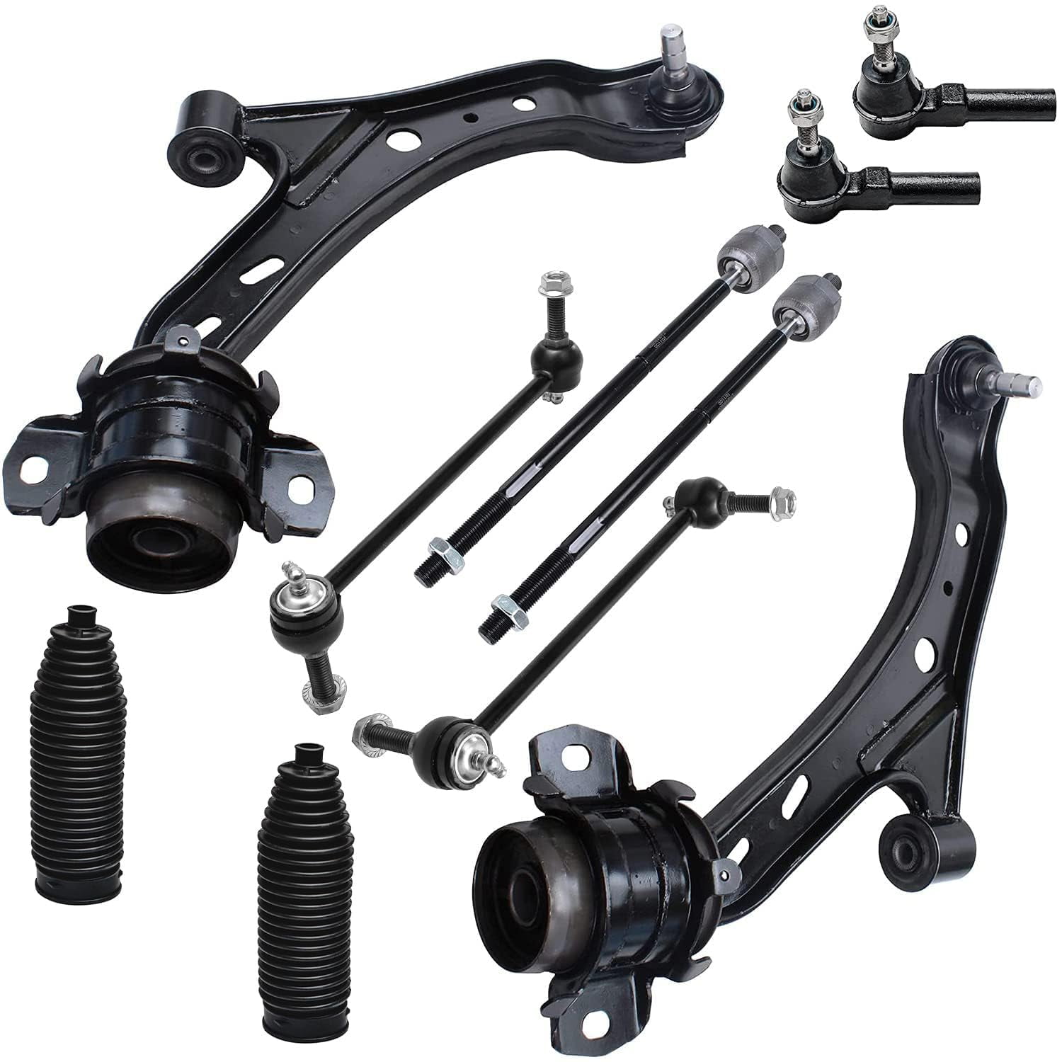 Detroit Axle - Front End 10pc Suspension Kit for 2005-2010 Ford Mustang 2006 2007 2008 2009, 2 Lower Control Arms + 2 Sway Bar Links + 4 Inner Outer Tie Rods + 2 Boots, Replacement