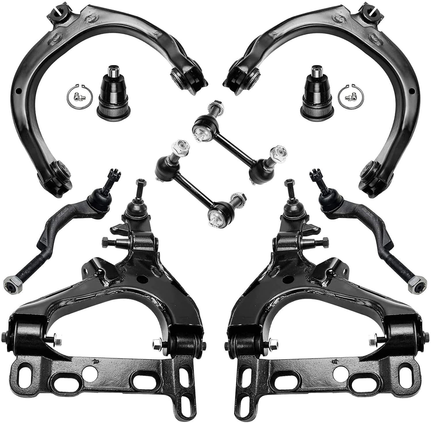 Detroit Axle - Front End 10pc Suspension Kit for Chevy Trailblazer GMC Envoy XL Buick Rainier 9-7X Ascender, Lower & Upper 4 Control Arms 2 Upper Ball Joints 2 Outer Tie Rods 2 Sway Bars Replacement