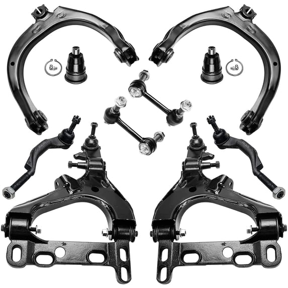 Detroit Axle - Front End 10pc Suspension Kit for Chevy Trailblazer GMC Envoy XL Buick Rainier 9-7X Ascender, Lower & Upper 4 Control Arms 2 Upper Ball Joints 2 Outer Tie Rods 2 Sway Bars Replacement