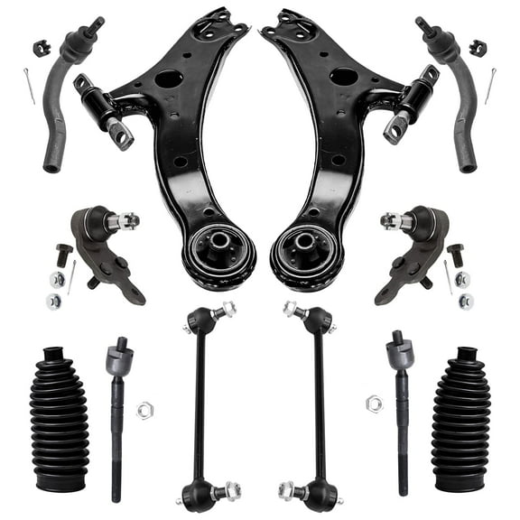 Detroit Axle - Front End 12pc Suspension Kit for 2007-2011 Toyota Camry [USA Built], 2 Lower Control Arms 2 Ball Joints Inner and Outer 4 Tie Rods 2 Boots 2 Sway Bars 2008 2009 2010 Replacement