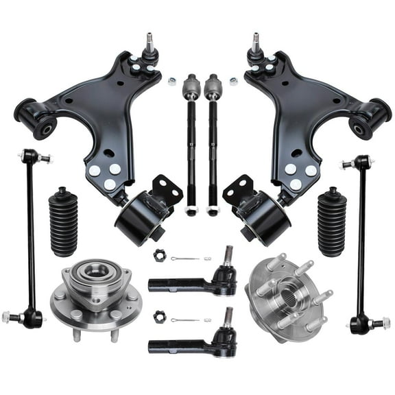 Detroit Axle - Front End 12pc Suspension Kit for Chevy Traverse Buick Enclave GMC Acadia Saturn Outlook, 2 Wheel Bearing Hubs 2 Lower Control Arms 4 Tie Rods 2 Sway Bars 2 Boots