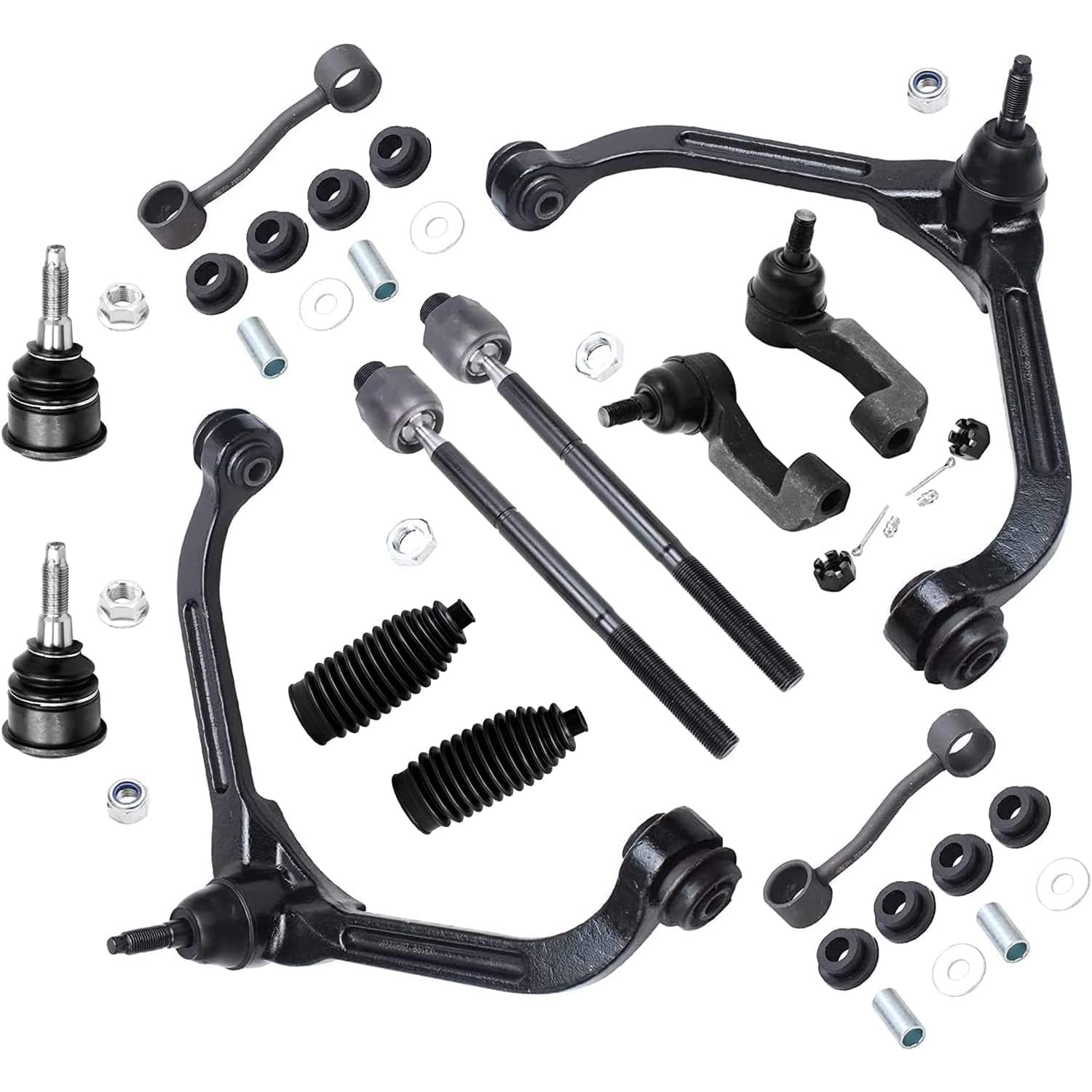 Detroit Axle - Front End 12pc Suspension Kit for Jeep Liberty 2002 2003 2004, Upper 2 Control Arms w/Ball Joints Inner & Outer 4 Tie Rods 2 Boots 2 Sway Bars Replacement 2.4L & 3.7L