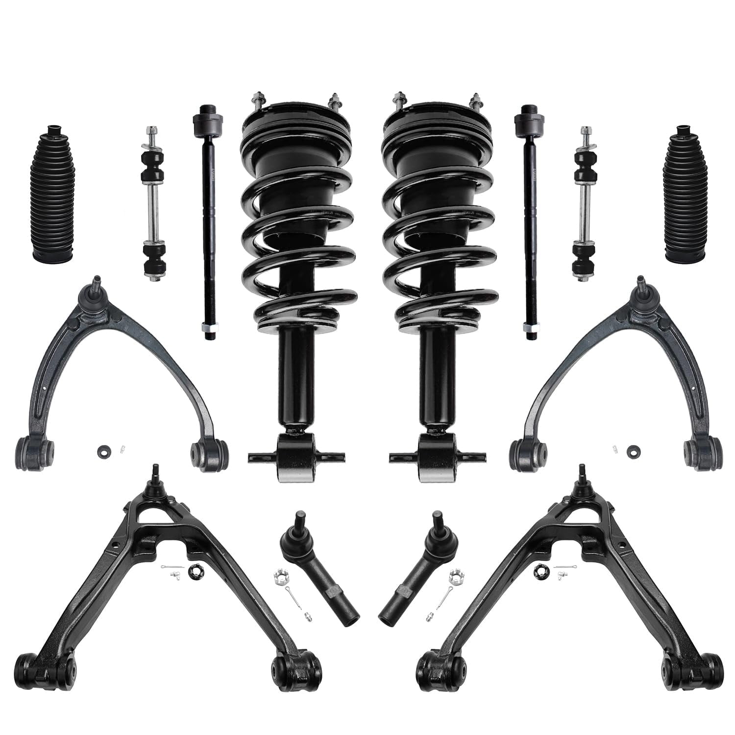 Detroit Axle - Front End 14pc Kit 07-13 Chevy GMC Silverado Sierra 1500 Upper Lower Control Arms with Ball Joints Sway Bar Links Inner Outer Tie Rods Boots Replacement Struts w/Coil Spring