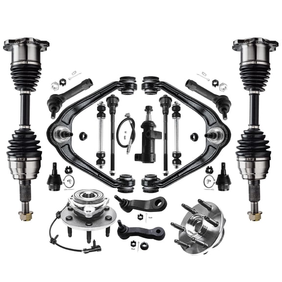 Detroit Axle - 17pc Front End Kit for 4WD Chevy GMC Silverado Sierra Yukon XL Suburban Avalanche 1500 Tahoe Escalade ESV EXT Upper Control Arms Ball Joints CV Axles Wheel Bearing Hubs