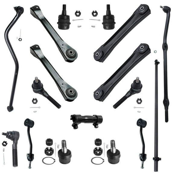Detroit Axle - Front End 17pc Suspension Kit for 1997-2006 Jeep Wrangler, Lower and Upper Control Arms Ball Joints Sway Bars Track Bar Tie Rods Adjusting Sleeve Drag Link Replacement