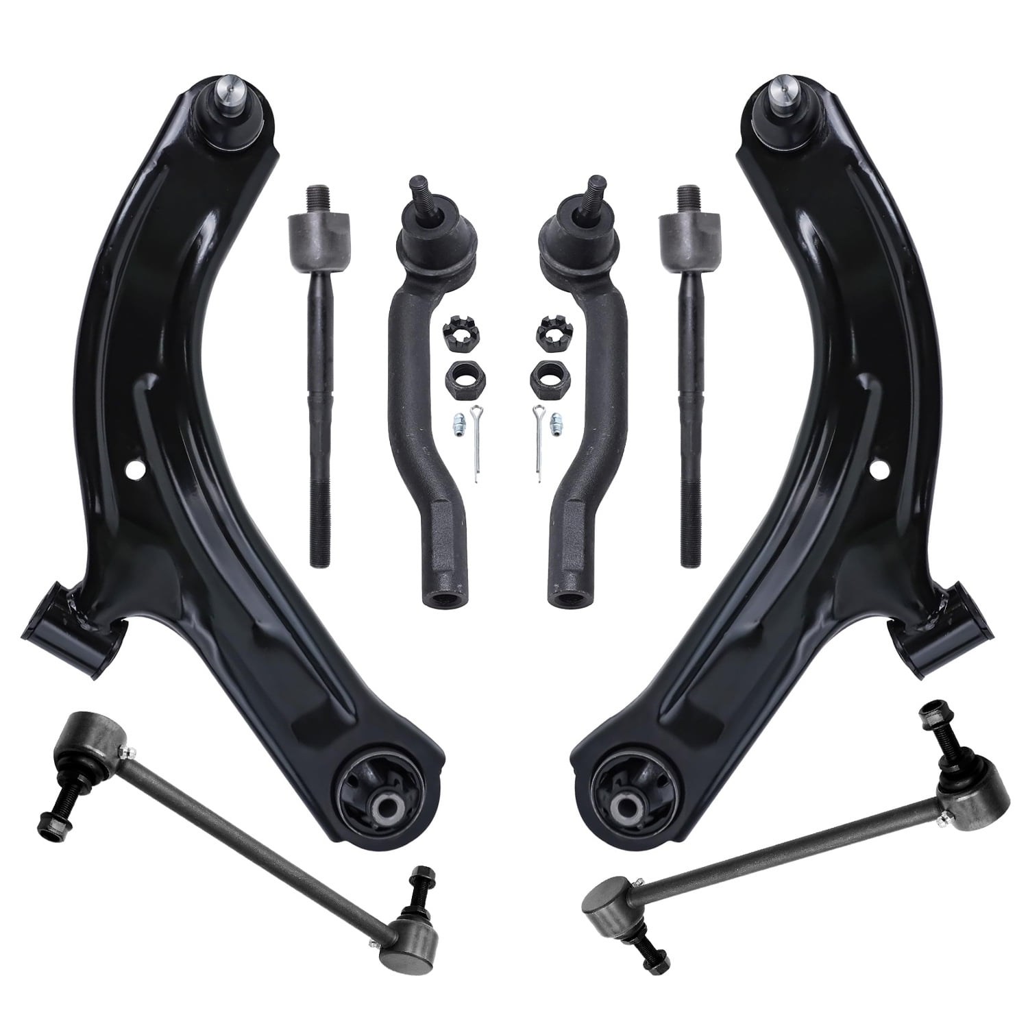 Detroit Axle - Front End 8pc Suspension Kit for 2007-2012 Nissan Versa 2009-2014 Nissan Cube, Lower Control Arms with Ball Joints Inner Outer Tie Rods Sway Bars Replacement