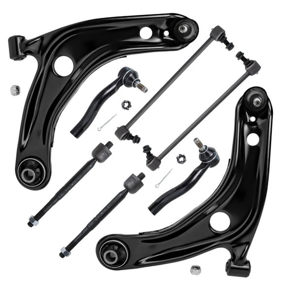 Detroit Axle - Front End 8pc Suspension Kit for 2007-2013 Toyota Yaris 2007 2008 2009 2010 2011 2012 2013, 2 Lower Control Arms w/Ball Joints 4 Inner & Outer Tie Rods 2 Sway Bars, Replacement 8pc Kit