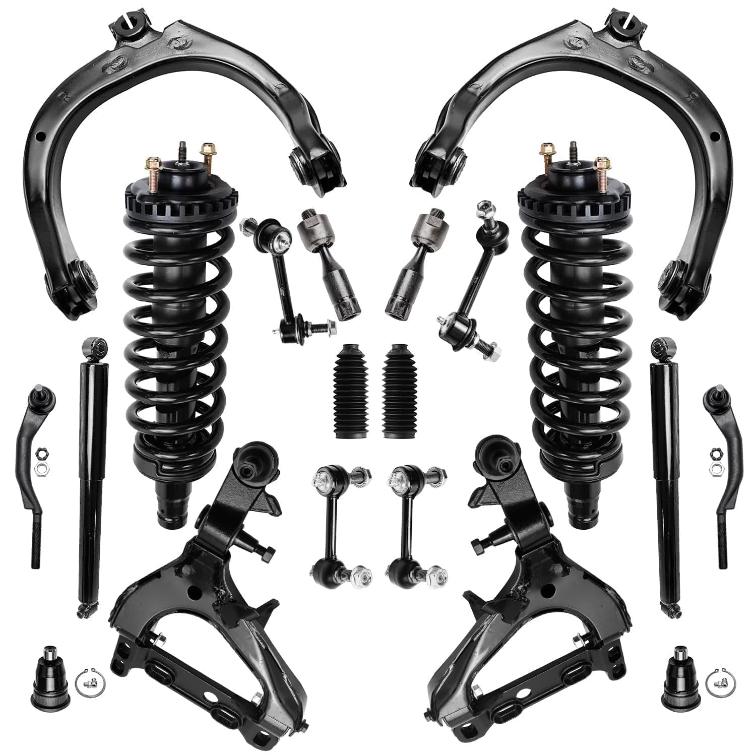 Detroit Axle - Suspension Kit for Buick Rainier Chevy Trailblazer EXT GMC Envoy XL XUV Saab 9-7X Isuzu Ascender Olds Bravada, Control Arms Struts Ball Joints Tie Rod Boots & Bellows Shocks Sway Bars