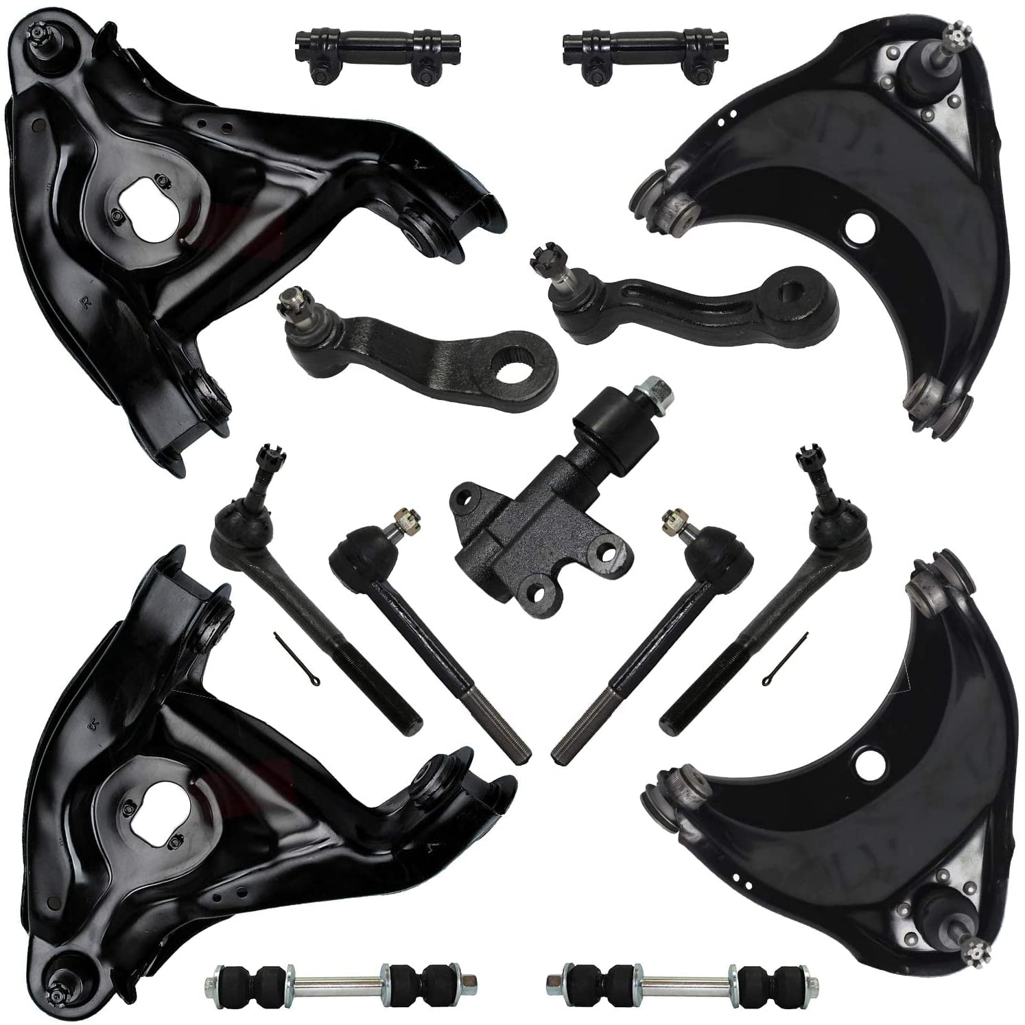 Detroit Axle - Front End Kit for Chevy GMC C1500 C2500 Tahoe Yukon Lower & Upper Control Arms w/Ball Joints Tie Rods Sway Bars Idler Arm & Bracket Pitman Arm Replacement