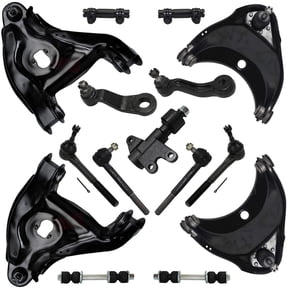 Detroit Axle - Front End Kit for Chevy GMC C1500 C2500 Tahoe Yukon Lower & Upper Control Arms w/Ball Joints Tie Rods Sway Bars Idler Arm & Bracket Pitman Arm Replacement