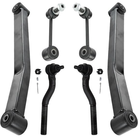 Detroit Axle - Front End Kit for Jeep 2007-2017 Wrangler 2018 Wrangler JK, 2 Lower Control Arms Assembly 2 Stabilizer Sway Bar End Links 2 Outer Tie Rod Ends Replacement