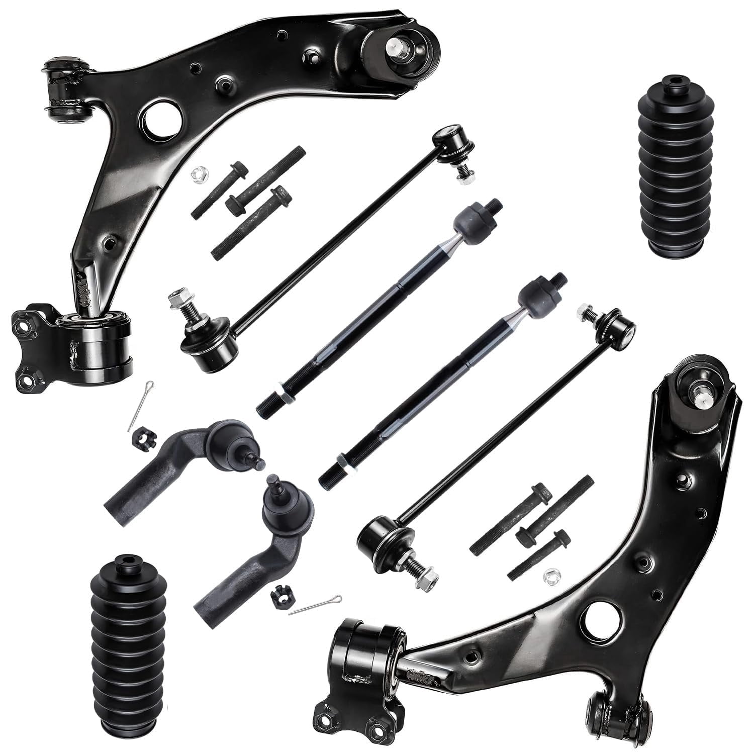 Detroit Axle - Front End Suspension Kit for 2004-2009 Mazda 3 Sport, 2006-2017 Mazda 5, 2 Lower Control Arms w/Ball Joint 2 Sway Bar End Links 4 Outer Inner Tie Rods 2 Tie Rod Boots Replacement